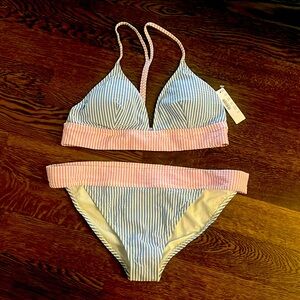 J crew bikini NWT blue light purple Seersucker